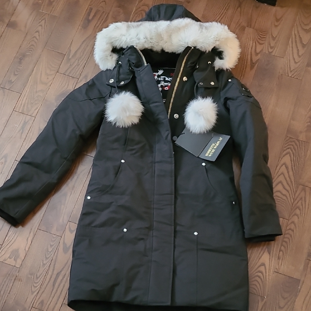 New Moose Knuckles Black Original Stirling Shearling Trim Parka women's Size S - Picture 4 of 16